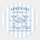 Apres Ski Blauwe Gestreepte Bachelorette Ronde Sticker (Voorkant)