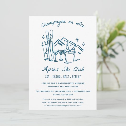 Après Ski Champagne on Ice Winter Bach Party Kaart (Staand voorkant)