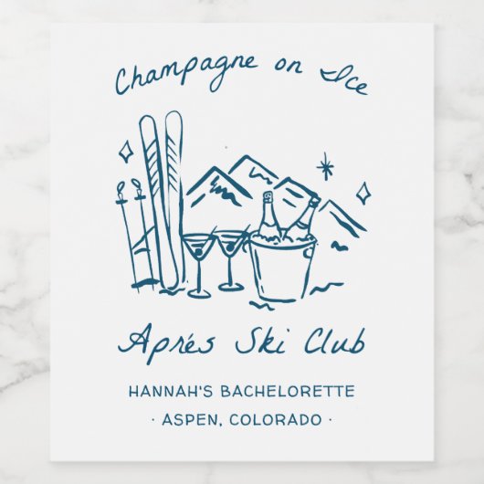 Après Ski Champagne on Ice Winter Bach Party Wijn Etiket (Enkel label)