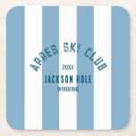 Apres Ski Club Retro Blauwe Cabana Streep Ski Fees Kartonnen Onderzetters<br><div class="desc">Apres Ski Club papieren biervliegjes zijn perfect voor je ski-club themafeestjes op de piste, bij het bubbelbad of in het lodge... Retro blauwe cabana strepen met navy verkleurd ski-club wapen. Personaliseer met de details van je feest... jaar, resort en bestemming. Perfect voor een gezellig skiuitje met familie of vrienden, een...</div>
