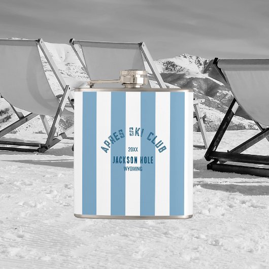 Apres Ski Club Retro Blue Stripe Aangepaste locati Heupfles