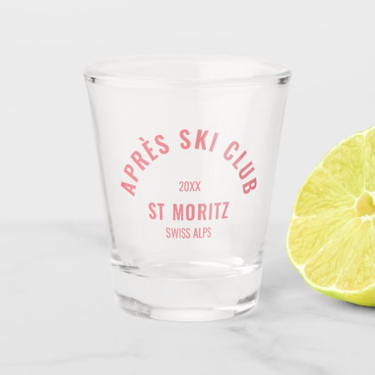 Après Ski Club Roze Retro Stijl Ski Feest Shot Glas (Voorkant)