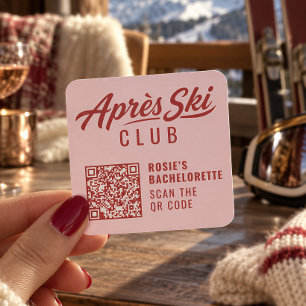 Apres Ski Club Roze Rood Bachelorette Feestje Vierkante Sticker