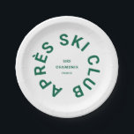 Après Ski Club Winter Groen Skigebied Crest Papieren Bordje<br><div class="desc">Après Ski Club,  wintergroene skigebied crest,  papieren borden. Personaliseer met het jaar van uw skireis,  naam van het skigebied en locatie. Perfect voor een groepsbestemming skireis of voor een après skithema vrijgezellenfeest of vrijgezellenfeest. Ontworpen om te voldoen aan ons Après Ski Club Collectie.</div>