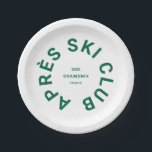 Après Ski Club Winter Groen Skigebied Crest Papieren Bordje<br><div class="desc">Après Ski Club,  wintergroene skigebied crest,  papieren borden. Personaliseer met het jaar van uw skireis,  naam van het skigebied en locatie. Perfect voor een groepsbestemming skireis of voor een après skithema vrijgezellenfeest of vrijgezellenfeest. Ontworpen om te voldoen aan ons Après Ski Club Collectie.</div>