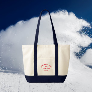 Après Ski Club Winter Red Ski Resort Crest Navy Tote Bag