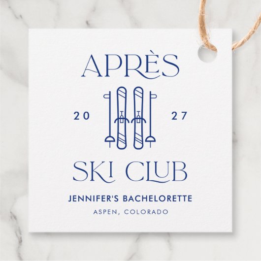 Apres Ski Club Winter Sneeuw Ski Bachelorette Part Bedankjes Labels (Achterkant)