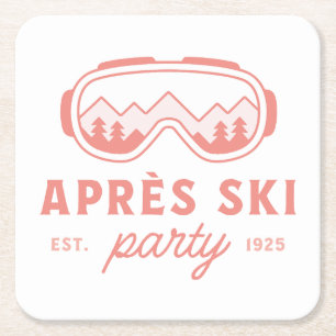 Après-ski feest skiën meiden avond roze esthetiek kartonnen onderzetters