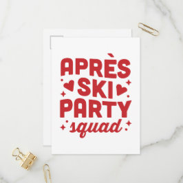 Apres ski feest squad vakantie rode esthetiek uitnodiging briefkaart