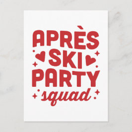 Apres ski feest squad vakantie rode esthetiek uitnodiging briefkaart