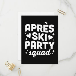 Apres ski feest squad zwart en wit uitnodiging briefkaart
