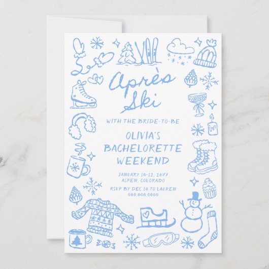 Après Ski Hand getrokken Winter Bachelorette Kaart (Voorkant)