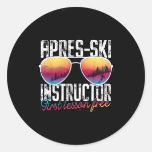 Apres Ski Instructeur Eerste Les Gratis Grappig Sk Ronde Sticker
