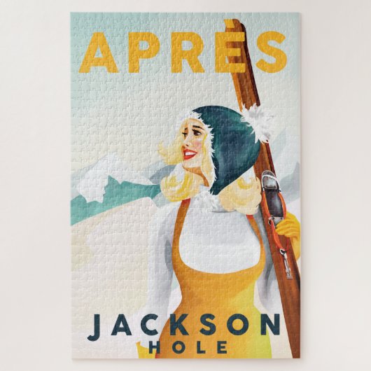 "Apres Ski Jackson Hole" Cool Retro Skiing Art Legpuzzel (Verticaal)