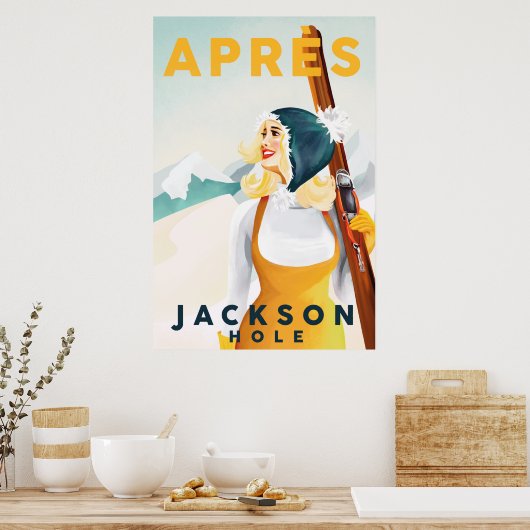 "Apres Ski Jackson Hole" Cool Retro Skiing Art Poster (Keuken)