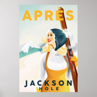 "Apres Ski Jackson Hole" Cool Retro Skiing Art