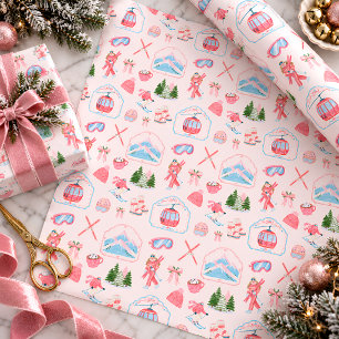 Après Ski Kerstcadeaupapier, Roze Winter Cadeaupapier