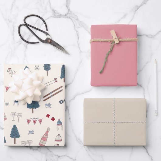 Apres Ski Lover Winter Roze Champagne Inpakpapier Vel (Voorkant)