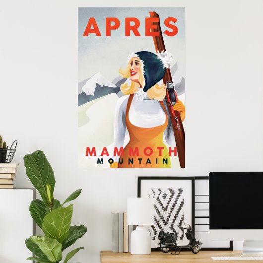 "Apres Ski Mammoth Mountain" Cool Retro Skiing Art Poster (Thuiskantoor)