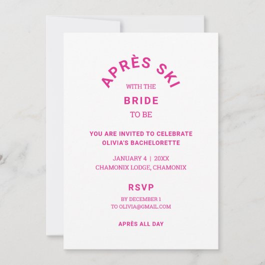 Après Ski met de bruid Be Hot Pink Bachelorette Kaart (Voorkant)