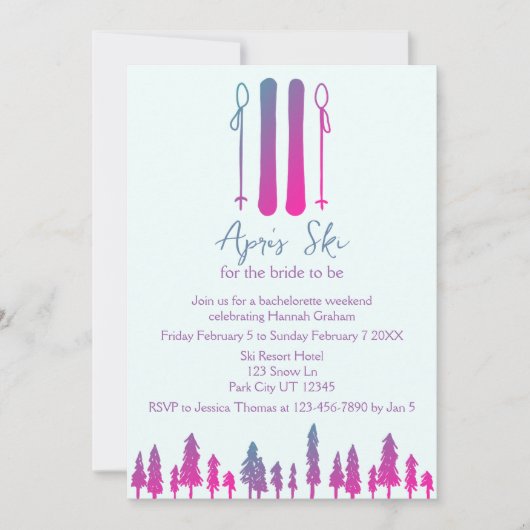 Apres Ski Neon Bachelorette Party Kaart (Voorkant)