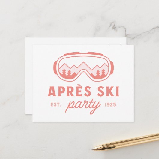 Apres ski party skiing girls night pink aesthetic briefkaart (Voorkant / Achterkant in situ)