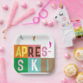 Après-ski Retro Skiers Color Block Papieren Bordje (Feest)