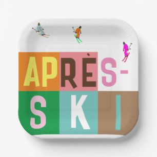 Après-ski Retro Skiers Color Block Papieren Bordje