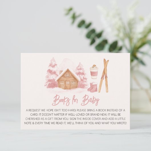 Apres Ski Roze Baby shower Boeken voor Baby Informatiekaartje (Staand voorkant)