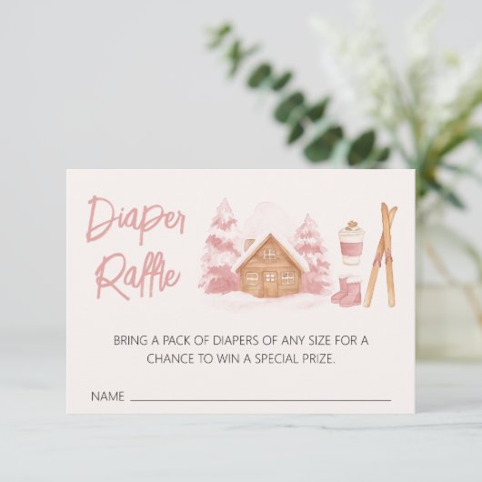 Apres Ski Roze Baby shower Luier Raffle Informatiekaartje (Staand voorkant)