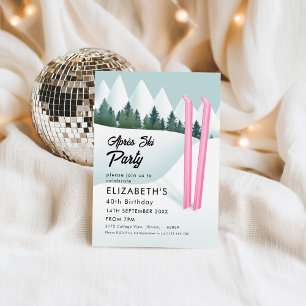 Après Ski Roze Ski Winter Verjaardag Party Design Kaart