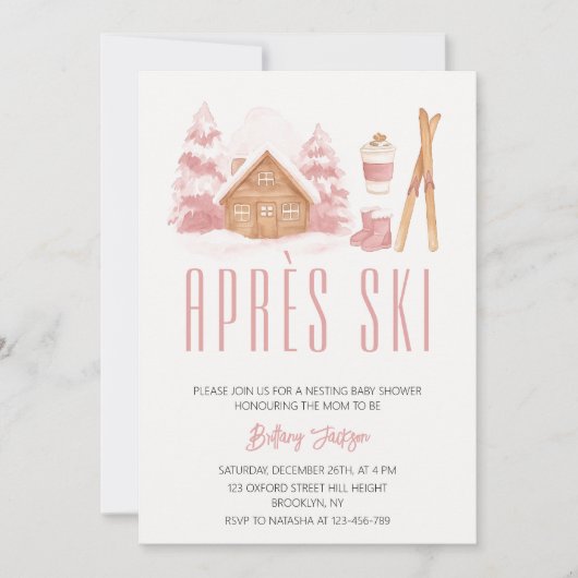 Apres Ski Roze Winter Nesting Baby shower Kaart (Voorkant)