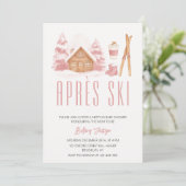 Apres Ski Roze Winter Nesting Baby shower Kaart (Staand voorkant)
