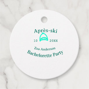 Après-ski vrijgezellenfeest turquoise hoed naam da bedankjes labels