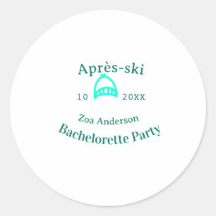 Après-ski vrijgezellenfeest turquoise hoed naam da ronde sticker