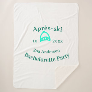 Après-ski vrijgezellenfeest turquoise hoed naam da sherpa deken