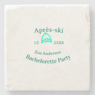 Après-ski vrijgezellenfeest turquoise hoed naam da stenen onderzetter