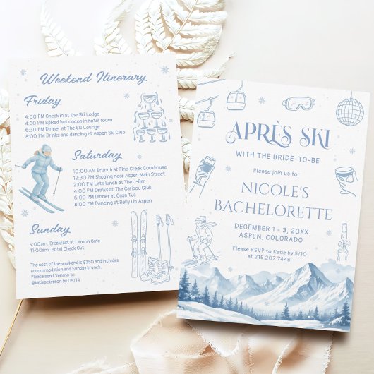 Apres Ski Winter Bachelorette Party Invitation Kaart
