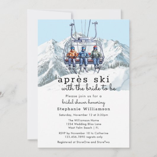 Apres Ski Winter Ski Lift Waterverf Vrijgezellenfe Kaart (Voorkant)