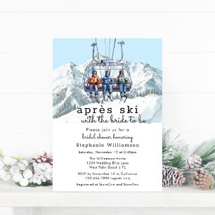 Après Ski Winter Skilift Aquarel Bruidsmeisjes Bru Kaart