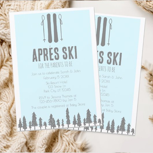 Apres Ski Winterthema Blauw Baby shower Kaart