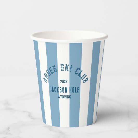 Apres Skiclub Retro Blue Stripe Ski Theme Party Papieren Bekers (Achterkant)