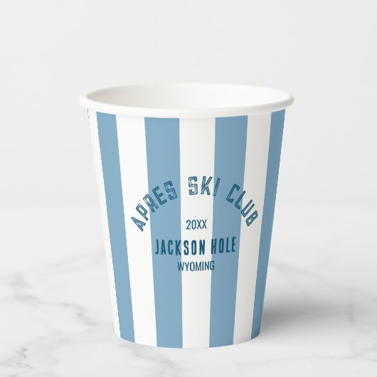 Apres Skiclub Retro Blue Stripe Ski Theme Party Papieren Bekers (Voorkant)