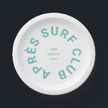 Après Surf Club Turquoise Surfers Sociale Crest Papieren Bordje<br><div class="desc">Après Surf Club,  turquoise sociale surf club crest,  papieren borden. Personaliseer met het jaar van uw surfgebeurtenis,  strandnaam en locatie. Perfect voor een groepsbestemming surf trip of voor een après surf thema vrijgezellenfeest of vrijgezellengroep. Ontworpen om overeen te komen met onze Après Surf Club Collectie.</div>