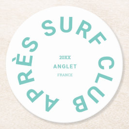 Après Surf Club Turquoise Surfers Sociale Crest Ronde Kartonnen Onderzetter