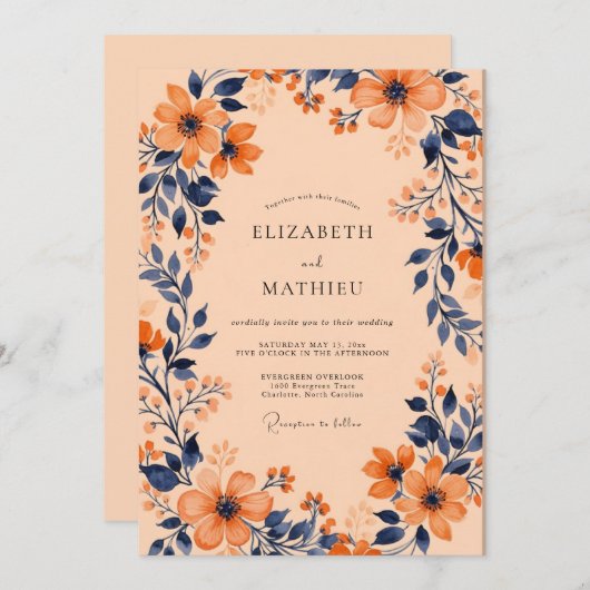 Apricot Captivating Botanical Wedding Kaart (Voorkant / Achterkant)