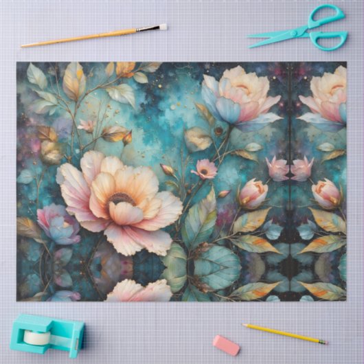 Apricot Floral Tapestry on Teal Tissuepapier (Craft)