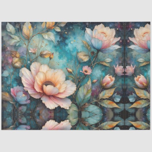 Apricot Floral Tapestry on Teal Tissuepapier (Voorkant)