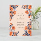 Apricot Navy Opulent Floral Wedding Kaart (Staand voorkant)