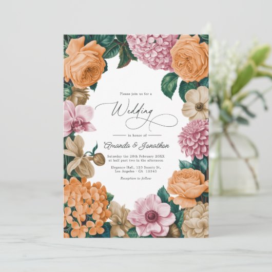 Apricot Nectar, Peony Pink & Warm Sand Wedding Kaart (Staand voorkant)